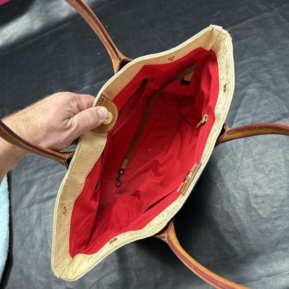 DOONEY & BOURKE Light Tan MEDIUM Canvas Leather Snap Handbag - Picture 13 of 16